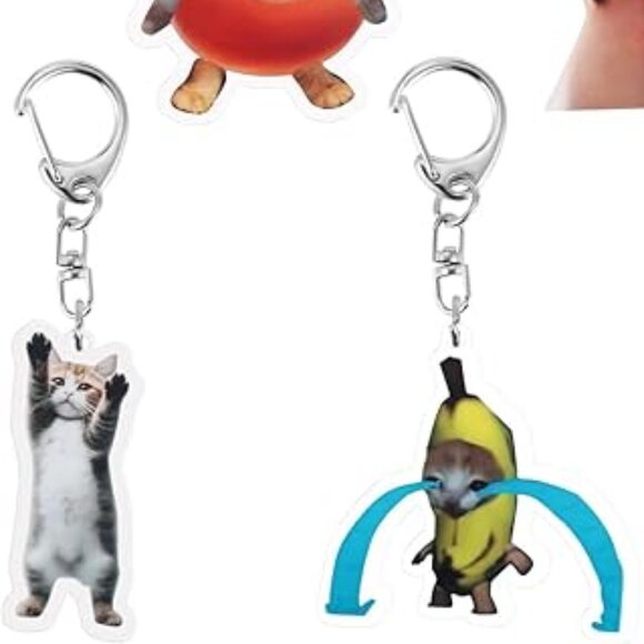 Key Chains - Kitty Cat Kawaii Banana Meme Bag Charms  - Set of 11 - Picture 6 of 7